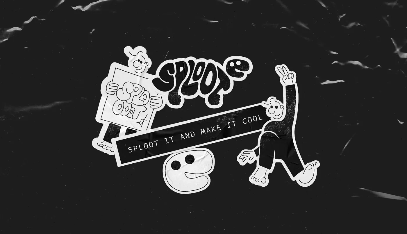 Sploot stickers laid out on black plastic